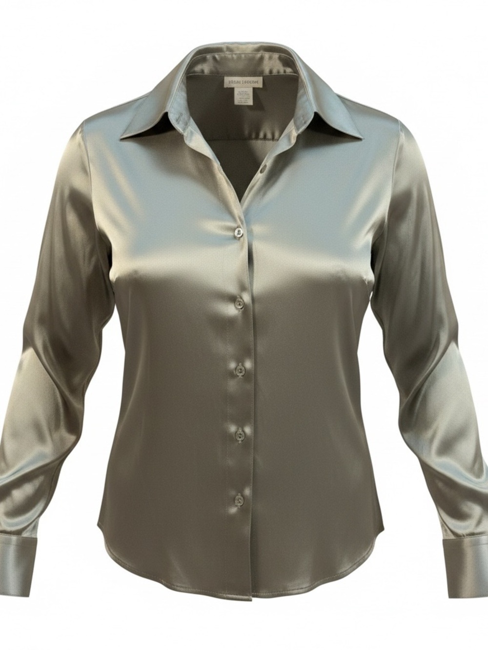 Barry Bricken Women's Silk Spandex Button Down Shirt Medium Metallic Sage Gray